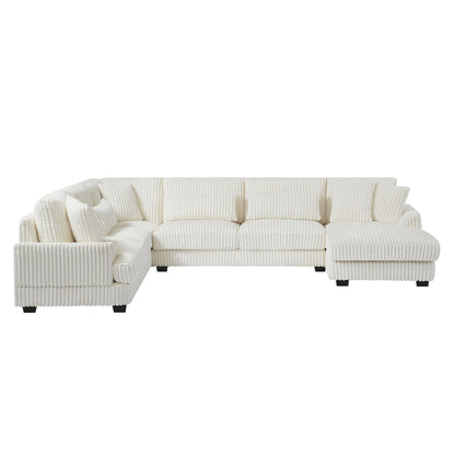 Oversized Sectional Sofa U - Shaped Sofa Couch Modern Sofa Upholstered In Soft Corduroy With A Chaise Lounge For Living Room - Beige