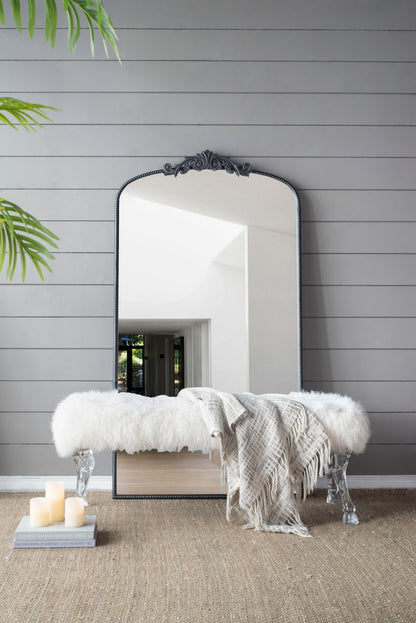Full Length Mirror, Arched Mirror Hanging Or Leaning Against Wall, Large Mirror For Living Room - Black