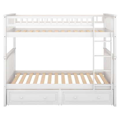 Twin Over Twin Bunk Bed With Drawers, Convertible Beds - White