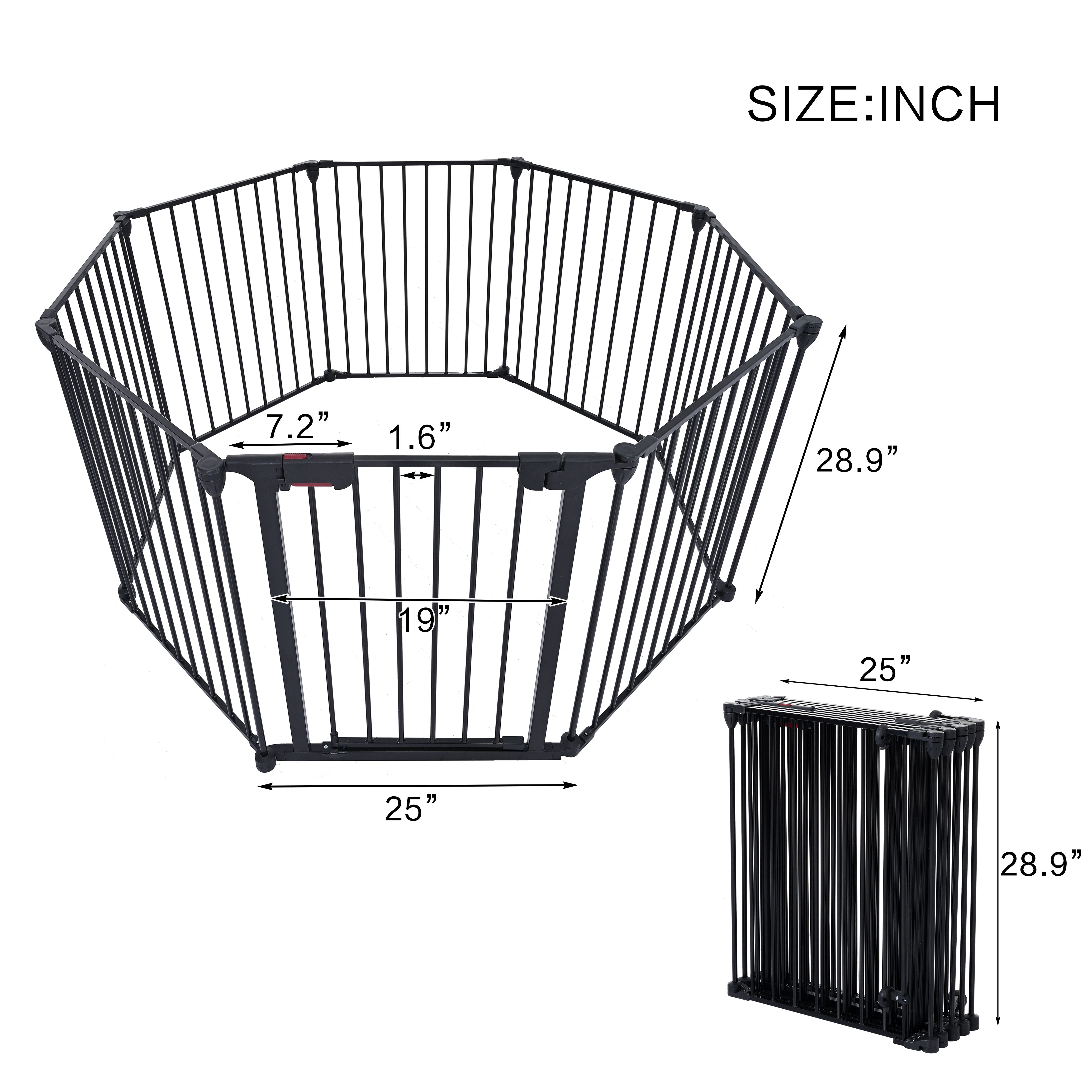 Adjustable Safety Gate 8 Panels Play Yard Metal Doorways Fireplace Fence Christmas Tree Fence Gate For House Stairs Gate Prohibited Area Fence - Black