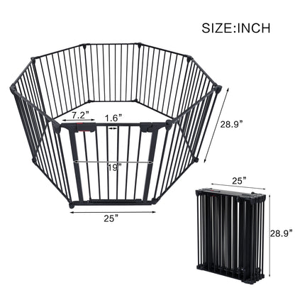 Adjustable Safety Gate 8 Panels Play Yard Metal Doorways Fireplace Fence Christmas Tree Fence Gate For House Stairs Gate Prohibited Area Fence - Black