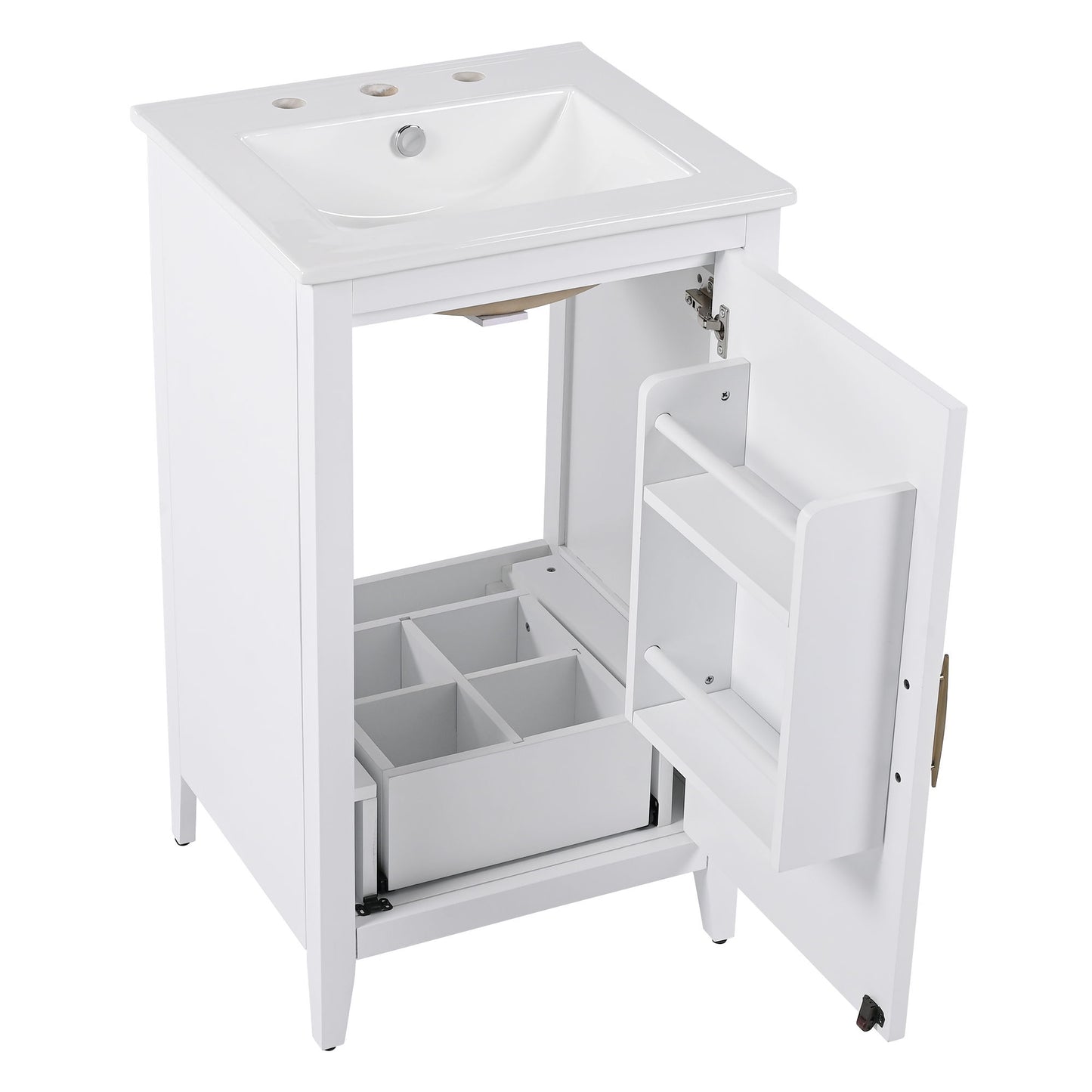 Modern 20.3" Bathroom Vanity With Sink, Functional Drawer, Soft Closing Door - White