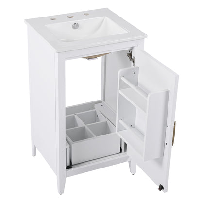 Modern 20.3" Bathroom Vanity With Sink, Functional Drawer, Soft Closing Door - White