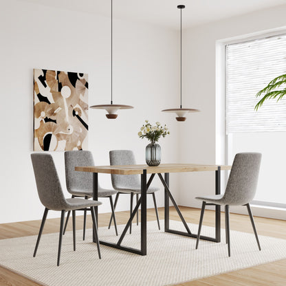Modern Upholstered Dining Chairs (Set of 4) With Linen Cushion Seat And Sturdy Metal Legs - Light Gray