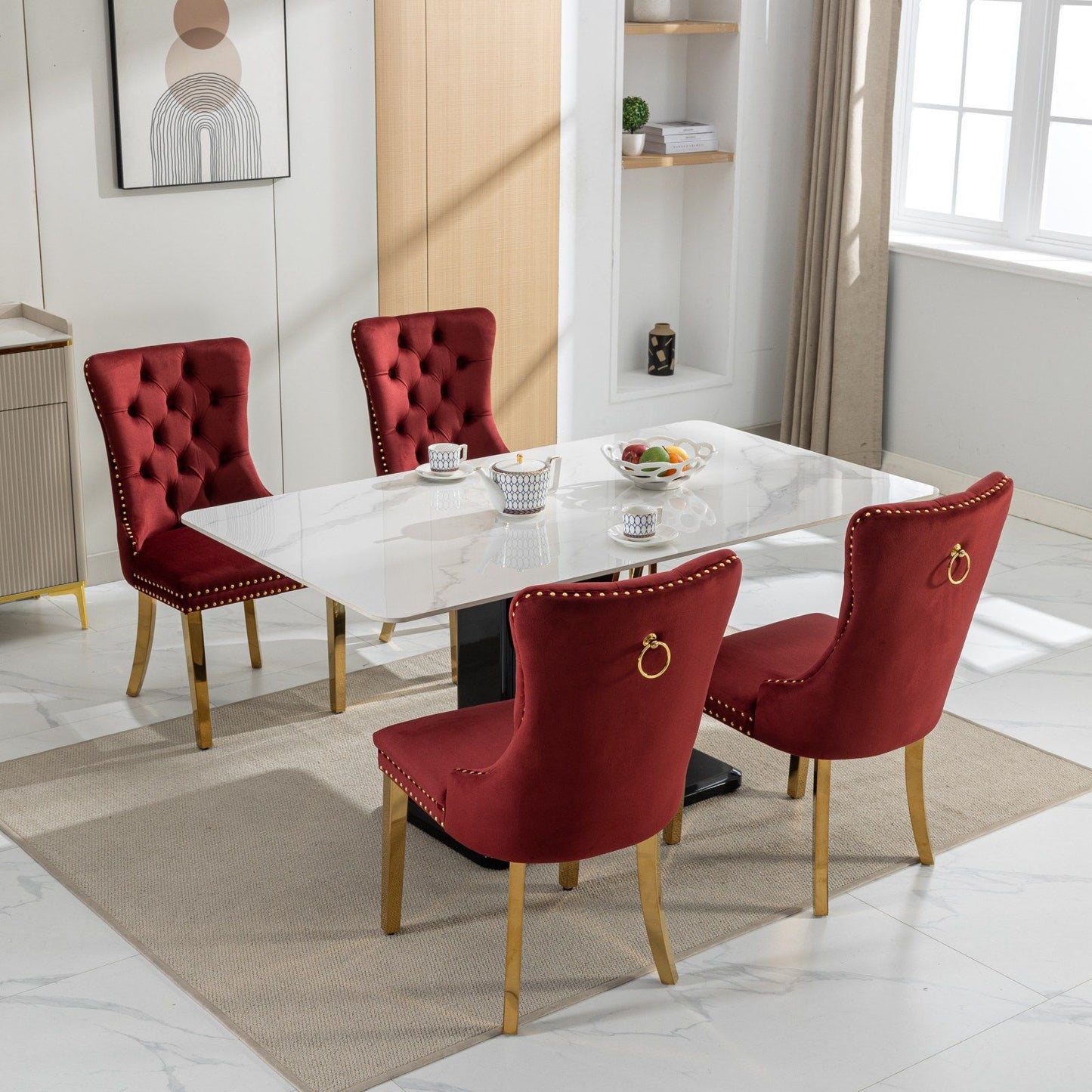 Nikki - Modern, High-End Tufted Solid Wood Contemporary Velvet Upholstered Dining Chair With Golden Stainless Steel Plating Legs, Nailhead Trim (Set of 2) - Burgundy