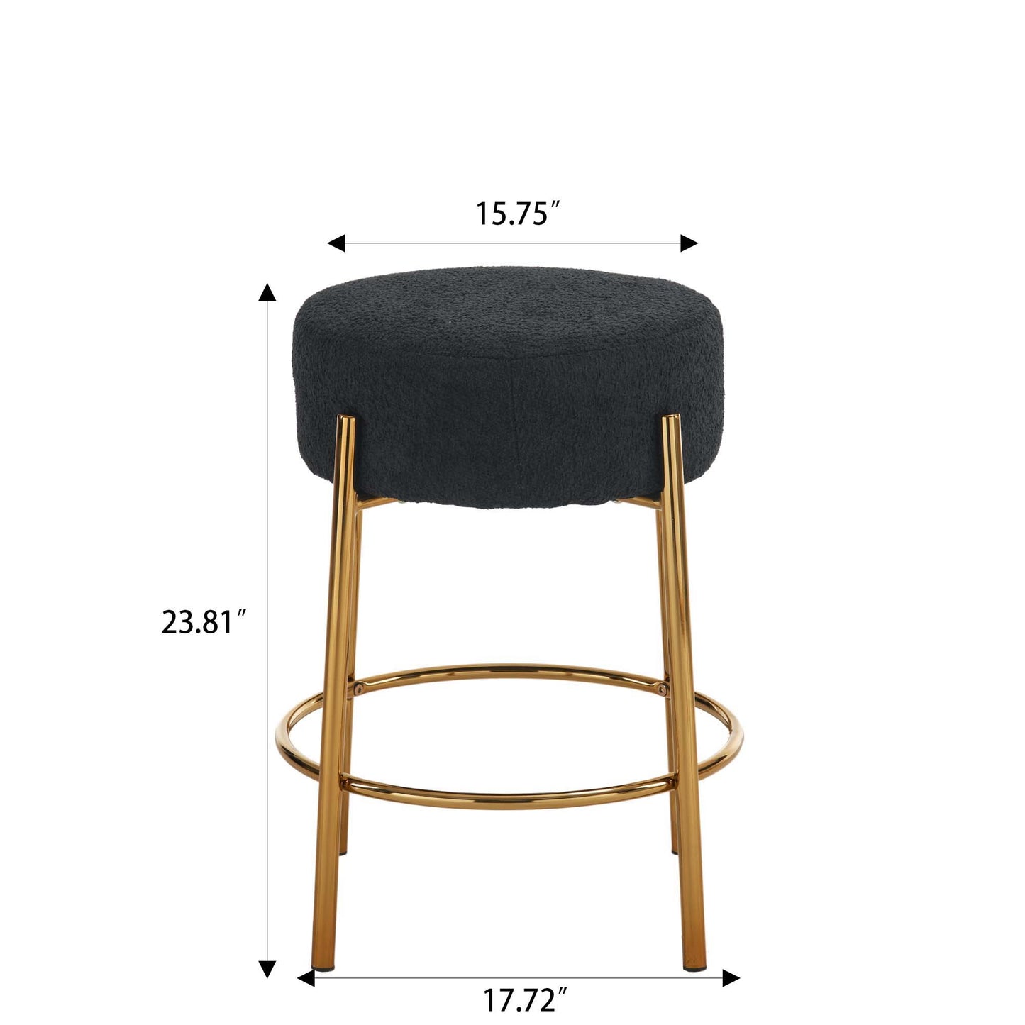Round Bar Stools (Set of 2), Contemporary Upholstered Dining Stools For Kitchens, Coffee Shops And Bar Stores - Black / Gold