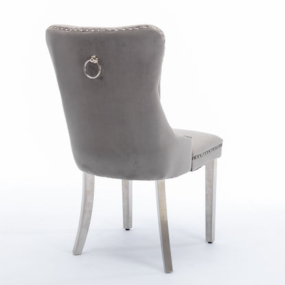 Nikki - Modern, High-End Tufted Solid Wood Contemporary Velvet Upholstered Dining Chair With Chrome Stainless Steel Plating Legs, Nailhead Trim (Set of 2) - Gray / Chrome