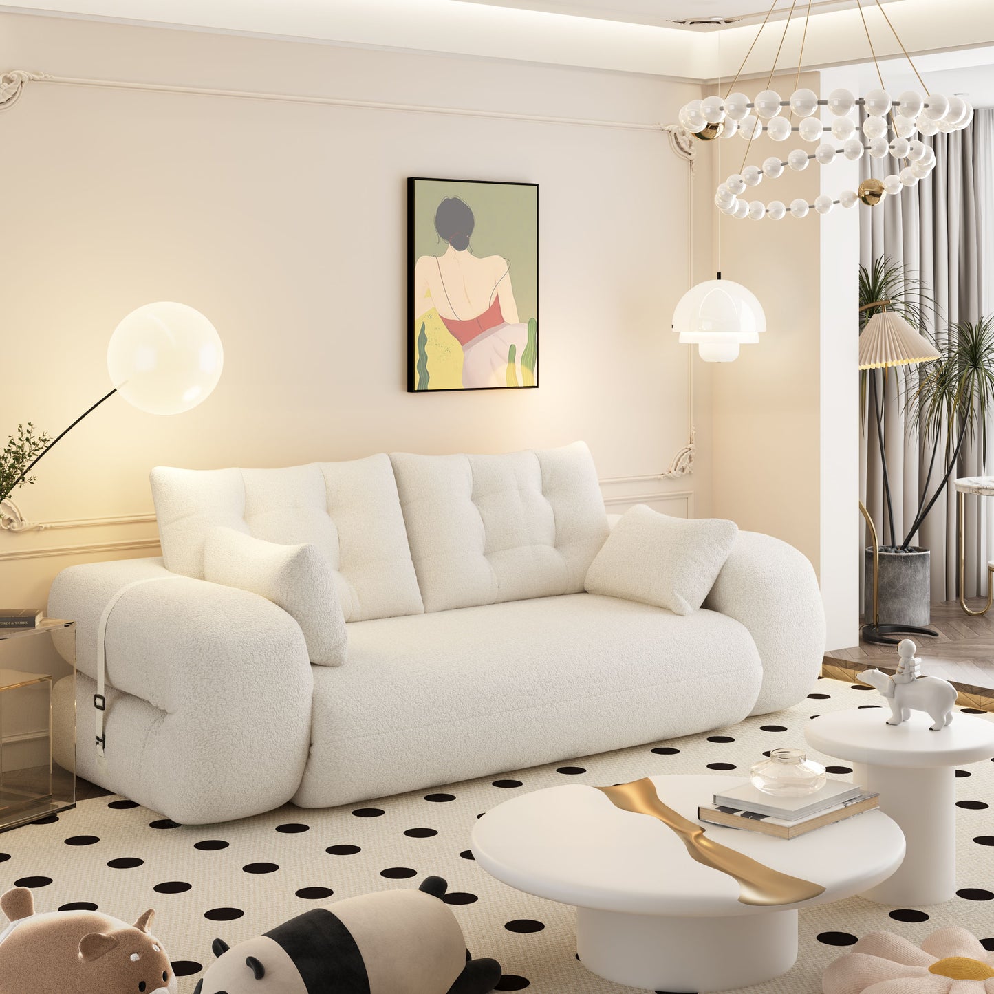 Human Dog Bed, Lazy Sofa Couch, Multifunctional Foldable Sofa Bed, 3 In 1 Teddy Fabric Sleeper Sofa Bed For Living Room Guest Bed, Playroom - Beige