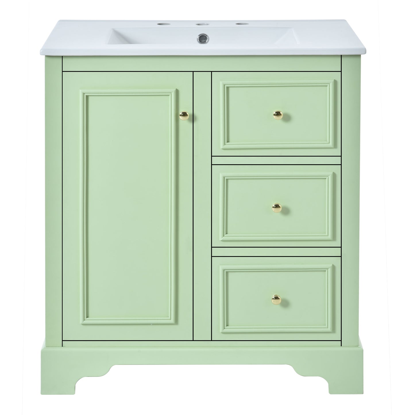 Bathroom Vanity Cabinet With Ceramic Basin, 3 Drawers And Adjustable Shelves - Green