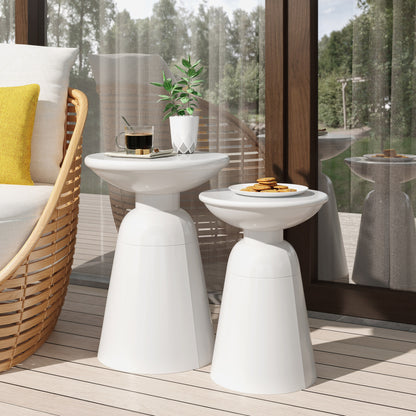 Serenita - Outdoor Iron Side Tables With Flared Design, (Set of 2) - White