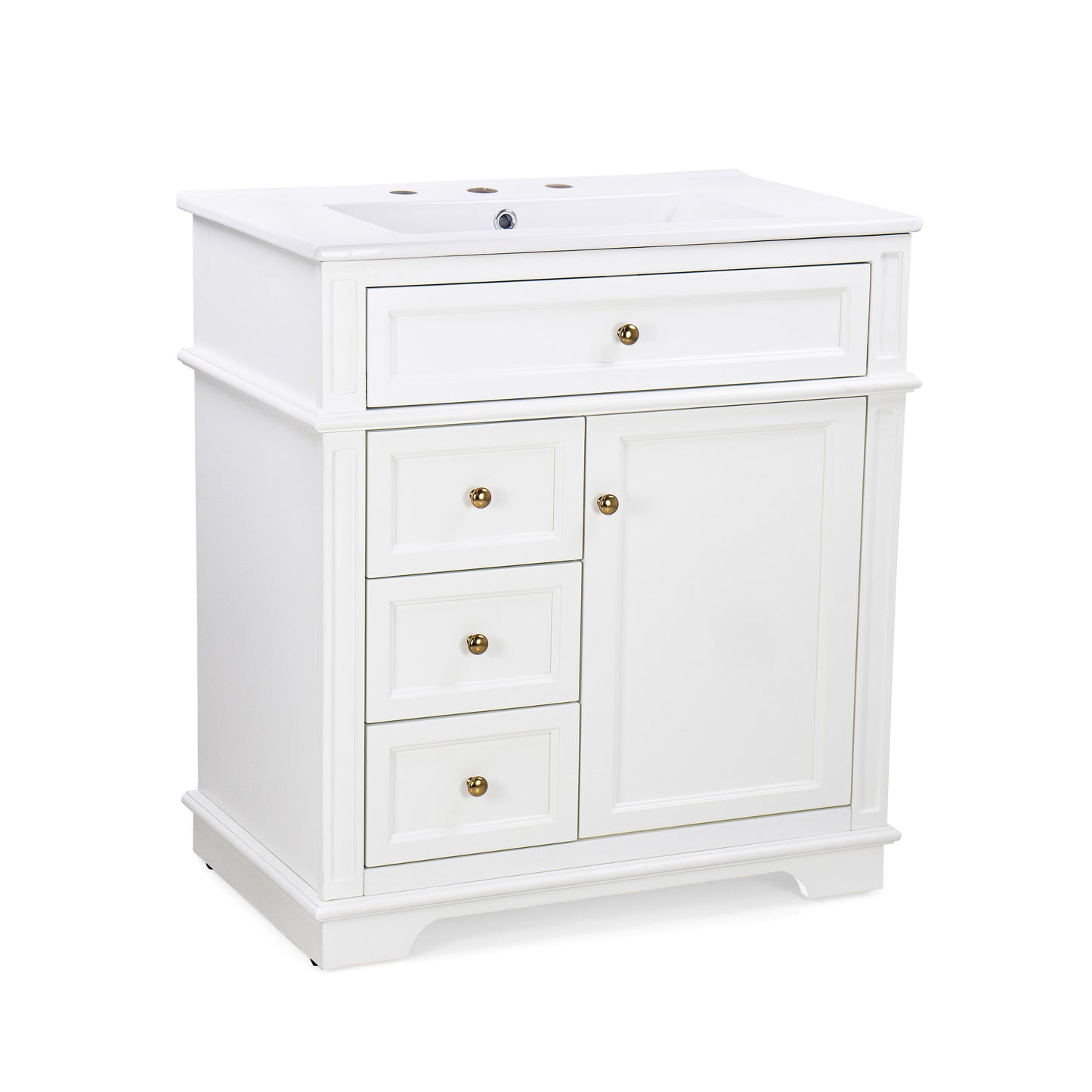 Freestanding 30" Bathroom Vanity With Sink, Soft Closing Door, Tip Out Drawer - White