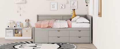 Full Size Daybed With Drawers And Shelves - Gray