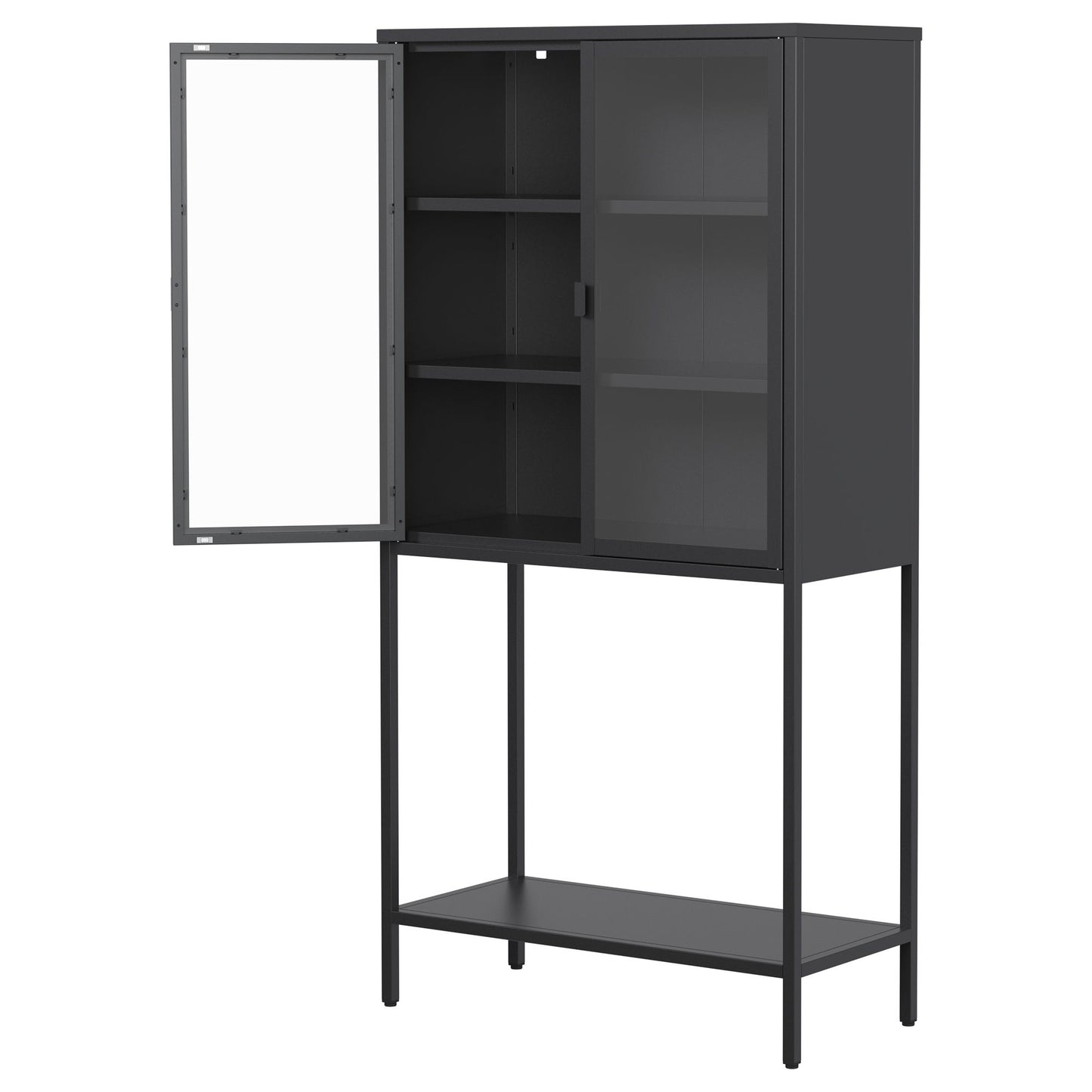 Heavy Duty Metal Storage Cabinet, Sideboards & Buffet, Display Storage Cabinet With Glass Doors And 2 Adjustable Shelves, Tall Bookcase Modern Bookshelf Cabinet For Home Office, Living Room - Black