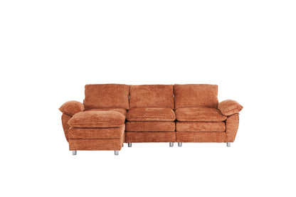 Modern Deep 3 Seat Sofa Couch With Ottoman, Polyester Sofa Sleeper Comfy Upholstered Furniture For Living Room - Orange