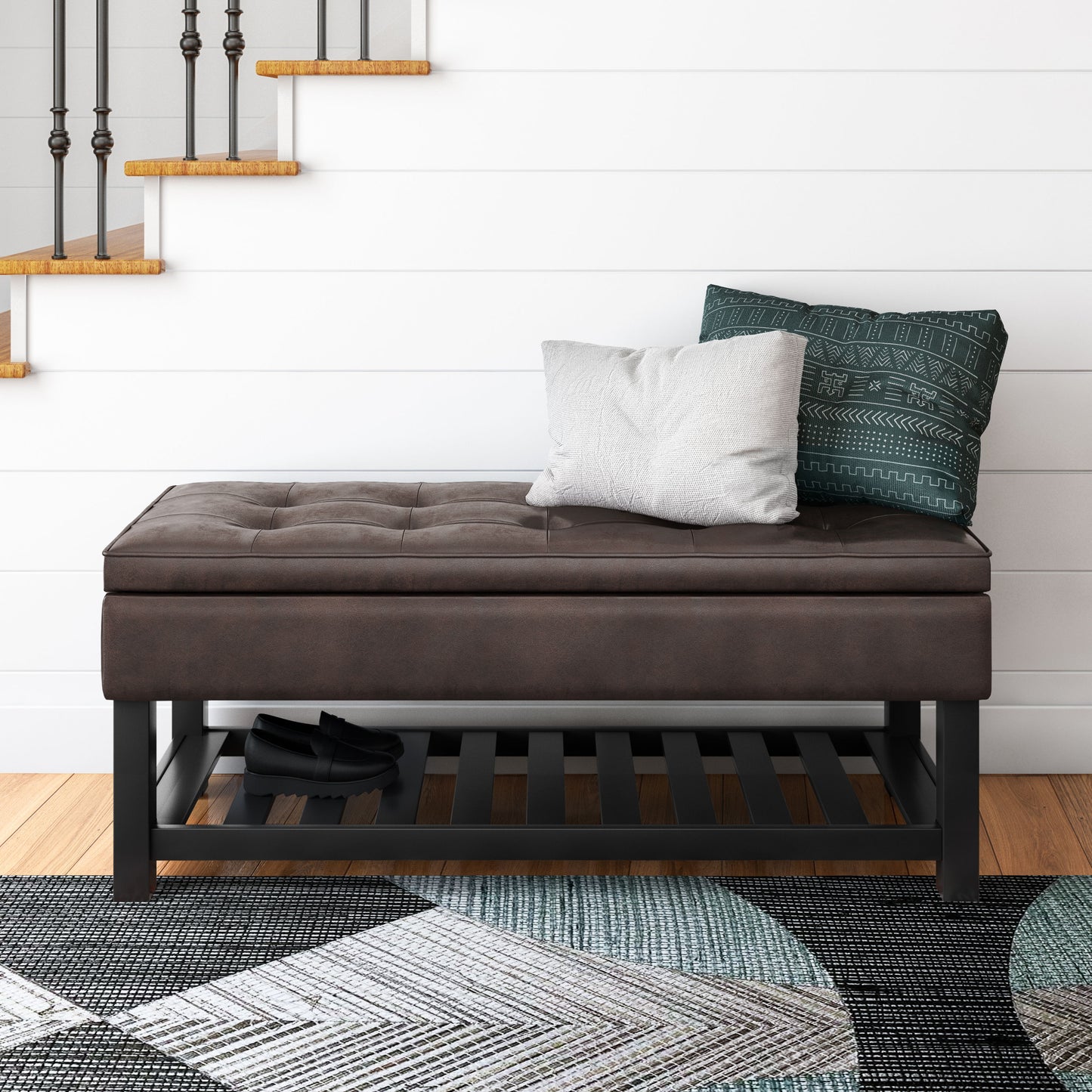 Cosmopolitan - Storage Ottoman Bench With Open Bottom - Distressed Brown
