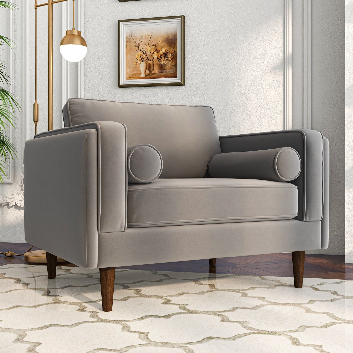 Amber - Velvet Lounge Chair - Brown / Gray