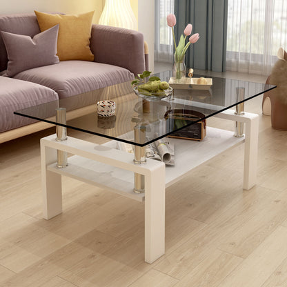Modern Rectangular Coffee Table With Tempered Glass Top Layer, Table For Living Room - Gray