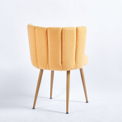 Modern Dining Chair (Set of 2) With Iron Tube Wood Color Legs, Shorthair Cushions And Comfortable Backrest, Suitable For Dining Room, Living Room, Cafe, Simple Structure - Yellow