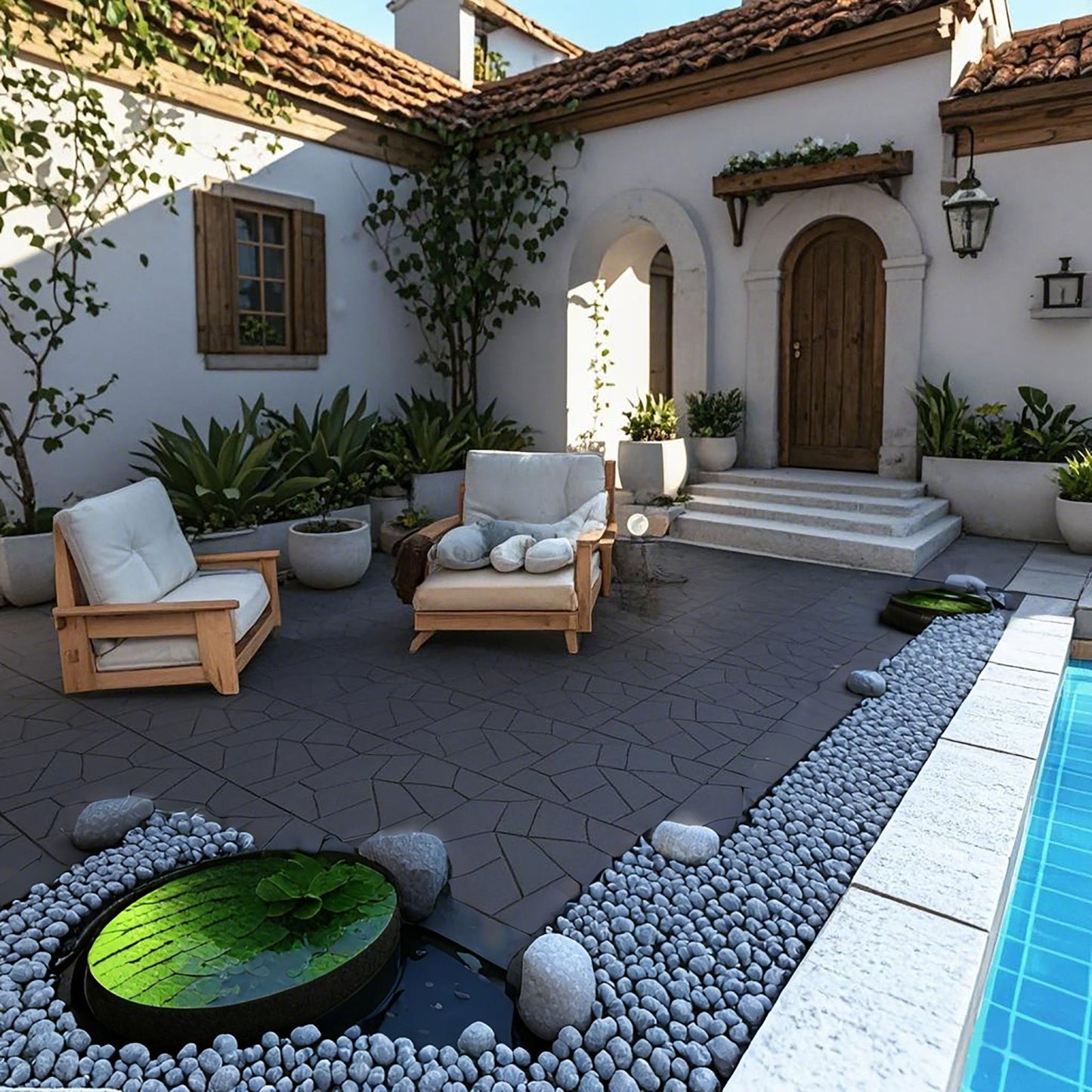 Stone Style Patio Deck Tiles Diy - Module Interlocking Decking Tiles Polypropylene 12" - Dark Gray