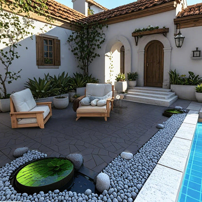 Stone Style Patio Deck Tiles Diy - Module Interlocking Decking Tiles Polypropylene 12" - Dark Gray