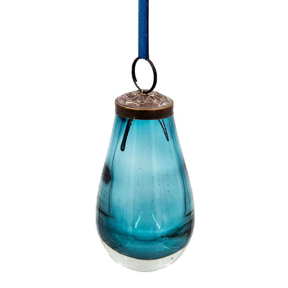 Luster Tear Drop Ornament, Glass Decorative Hanging Christmas Tree Ornaments For Holiday Party Decorations (Set of 12) - Blue
