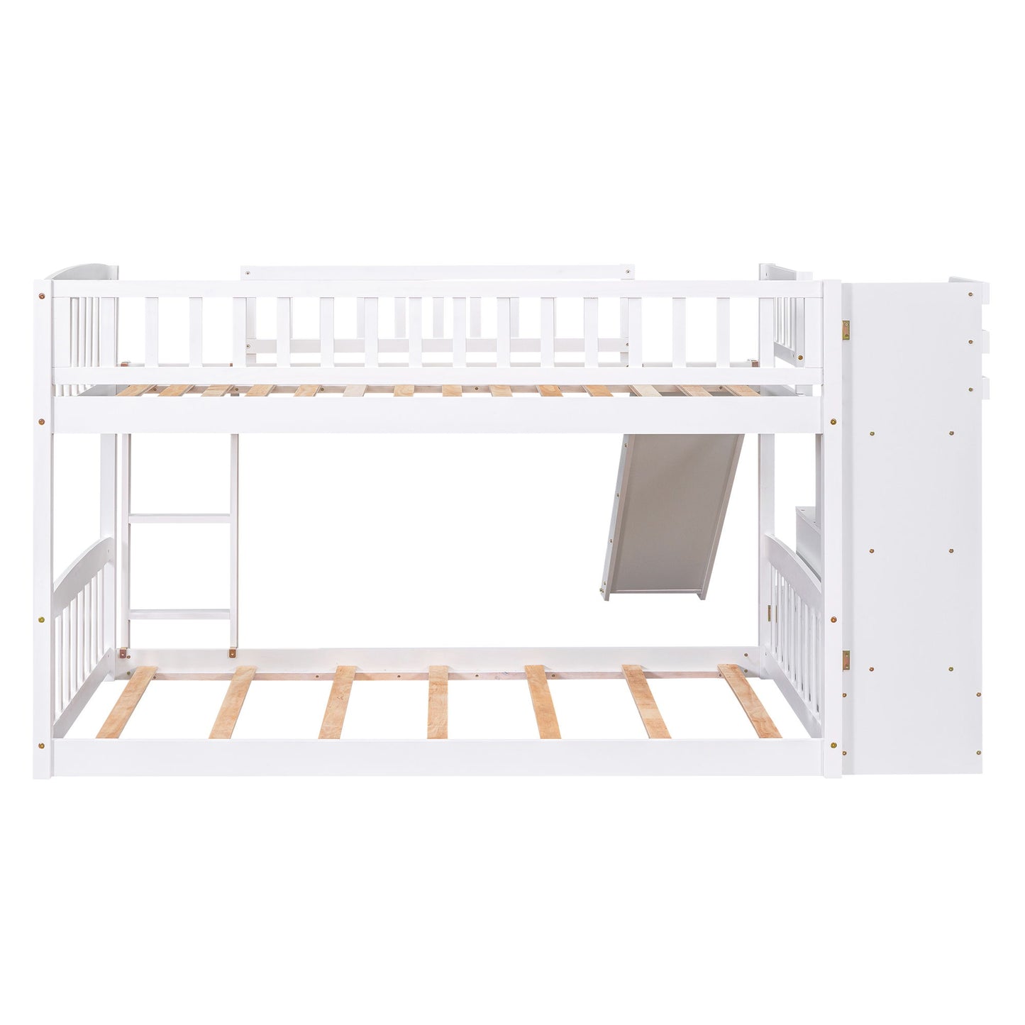 Twin Over Twin Stairway Bunk Bed & Two Drawers And Slide - White
