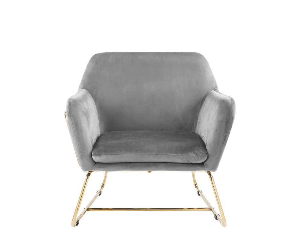 Keira - Velvet Accent Chair With Metal Base - Gray