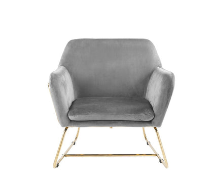 Keira - Velvet Accent Chair With Metal Base - Gray