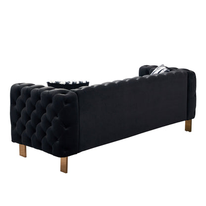 Chesterfield - Modern Tufted Velvet Living Room Sofa, 84.25''W Couch - Black