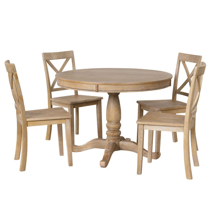 Modern Dining Table Set For 4, Round Table And 4 Kitchen Room Chairs, 5 Piece Kitchen Table Set For Dining Room, Dinette, Breakfast Nook - Natural Wood Wash