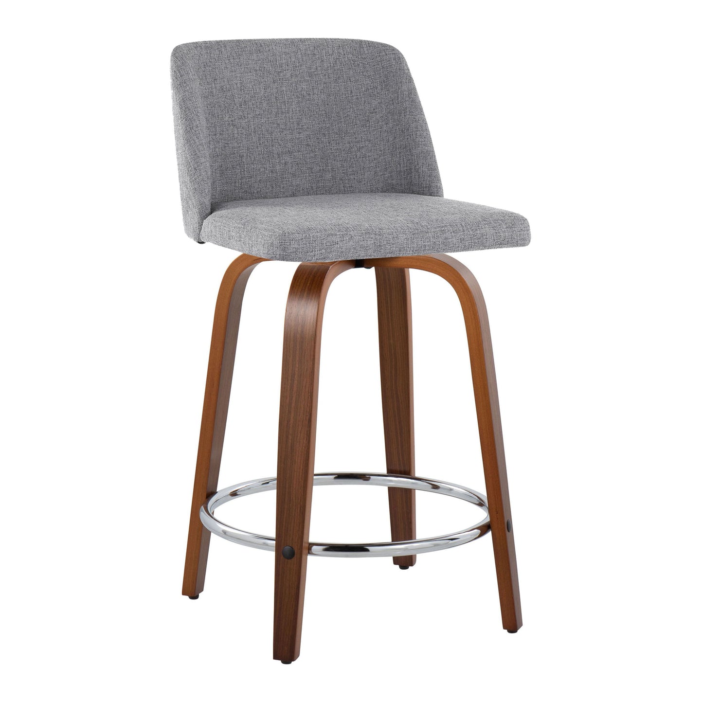 Toriano - Mid-Century Modern Fixed Height Counter Stool & Swivel And Round Footrest (Set of 2) - Walnut / Gray