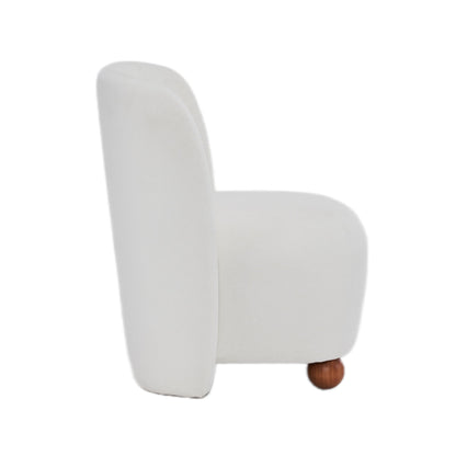 Modern Low Back Accent Chair, Upholstered Armless Living Room Chairs, Round Pine Wood Feet, For Small Living Spaces, Living Room - White