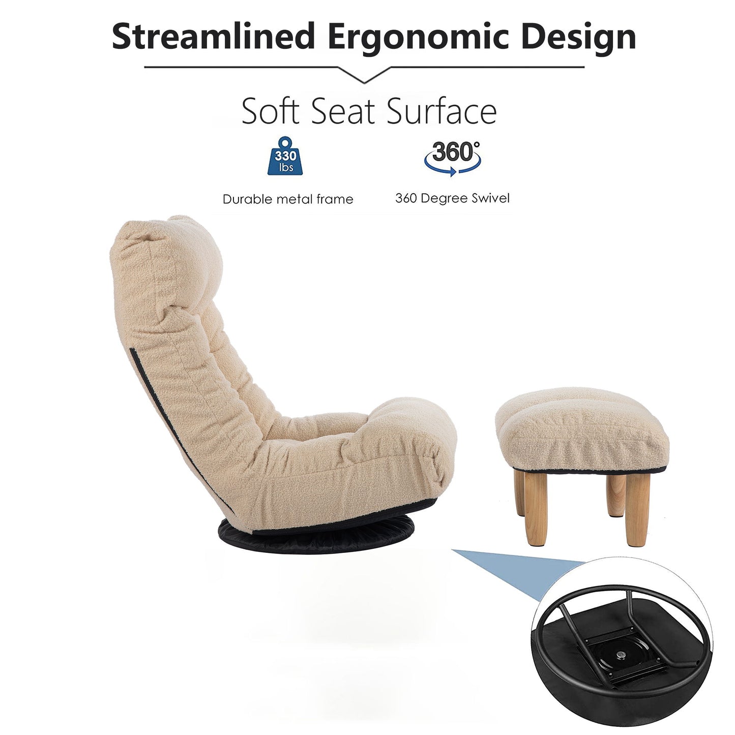 Japanese Style Single Reclining Sofa Chair With Adjustable Features Cotton For Balcony And Leisure - White
