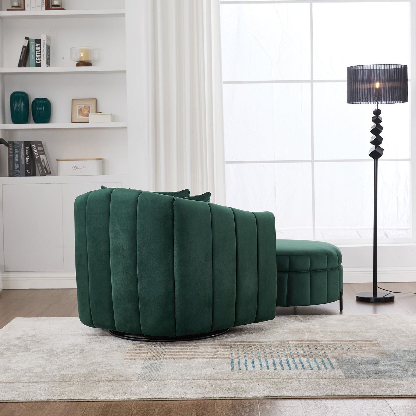 Oversized Swivel Barrel Accent Chair And Ottoman Set With Storage - Green