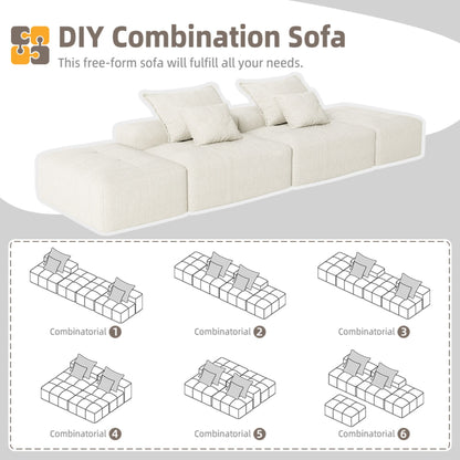 Modern Oversized Modular Sectional Sofa With 2 Ottoman And 2 Seat, Sparkling Chenille Fabric Soft Cushion Sofa With 4 Pillows, 4 Pieces Diy Combination Tufted Sofa, No Assembly Required - Beige