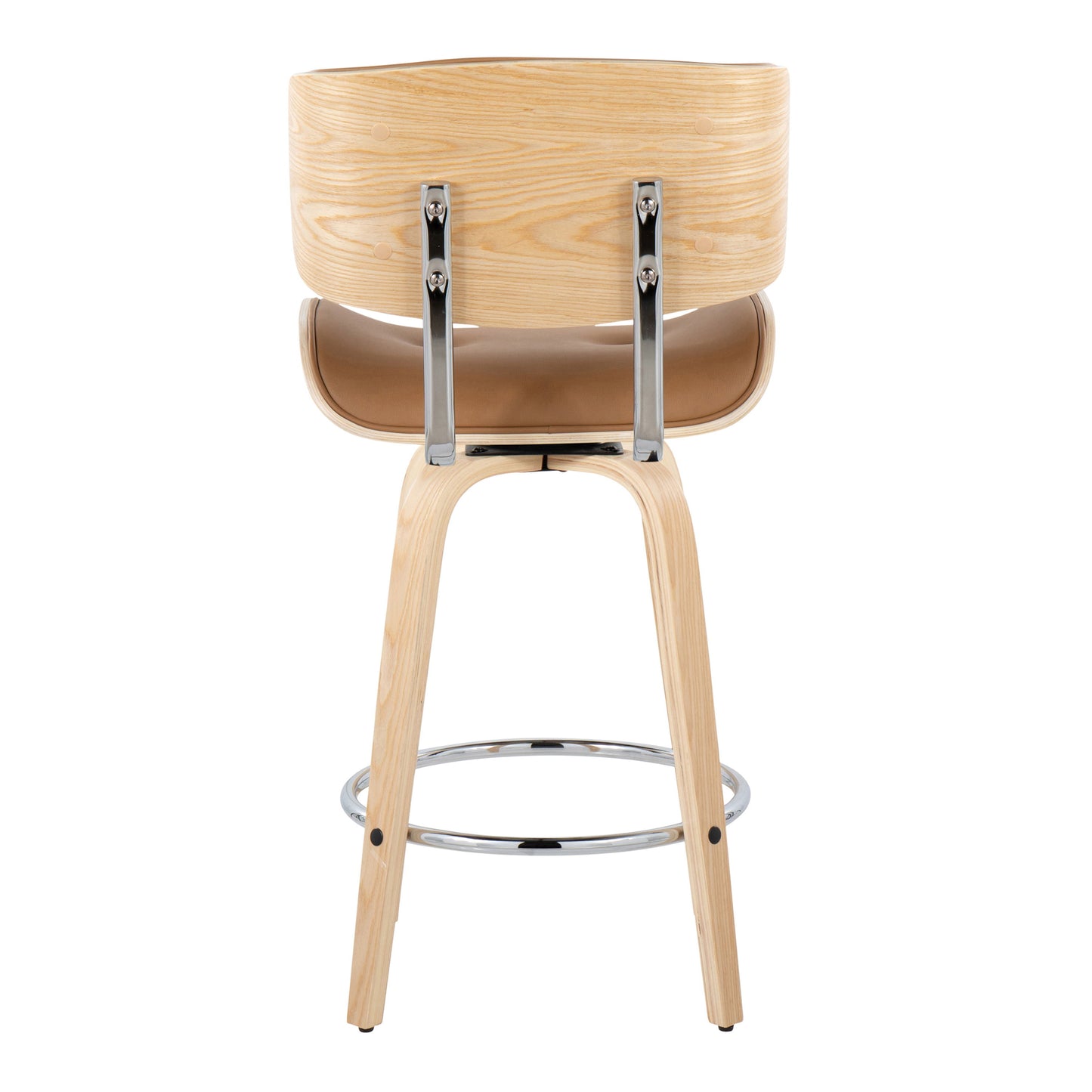 Lombardi - Mid-Century Modern Fixed Height Counter Stool With Swivel With Round Footrest (Set of 2) - Natural / Camel