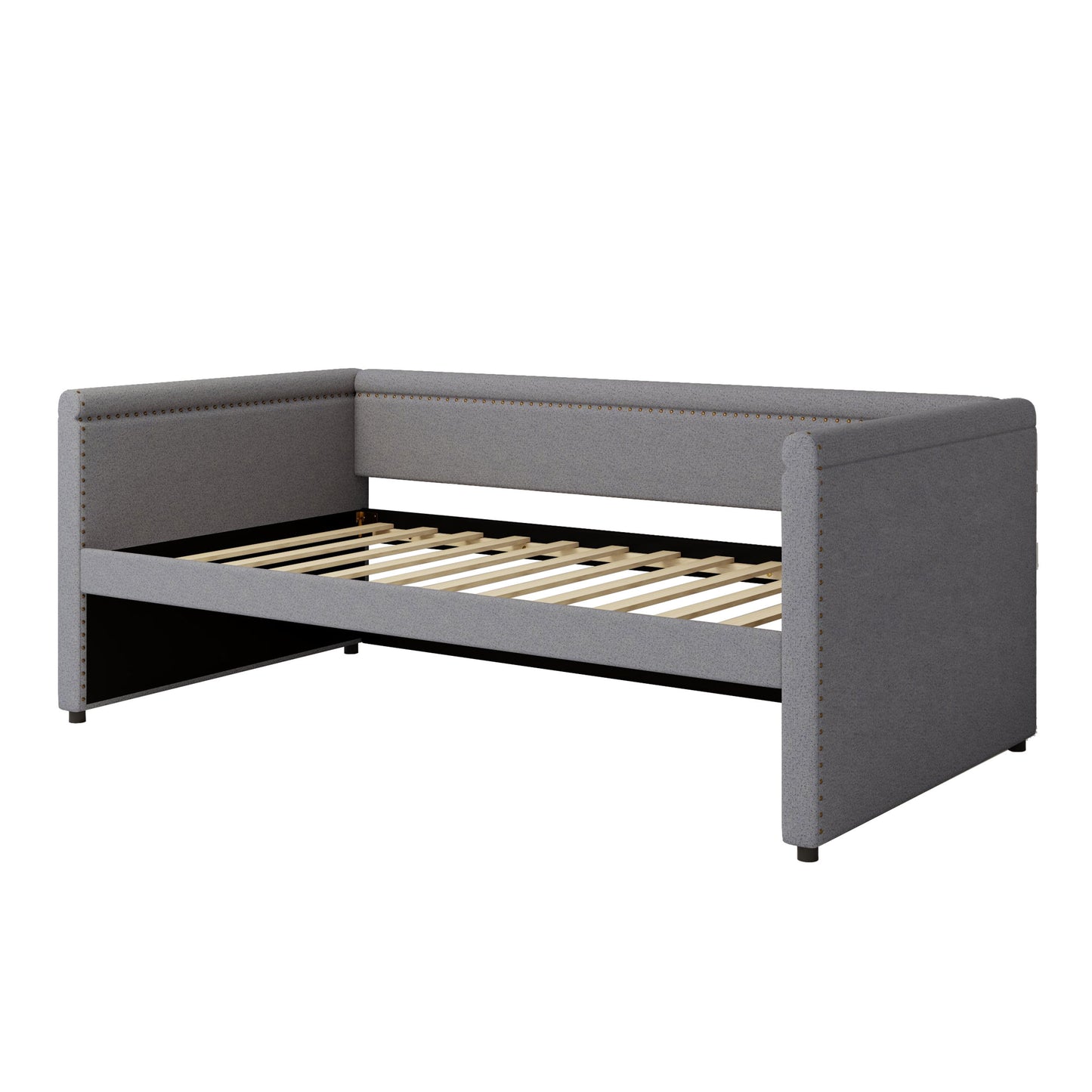 Modern Style Twin Size Upholstered Daybed With Trundle For Guest Room, Small Bedroom, Study Room - Gray