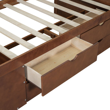 Twin Size Daybed With Drawers And Shelves - Walnut