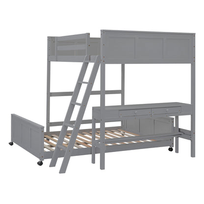Full Over Full Bunk Bed With Desk - Gray
