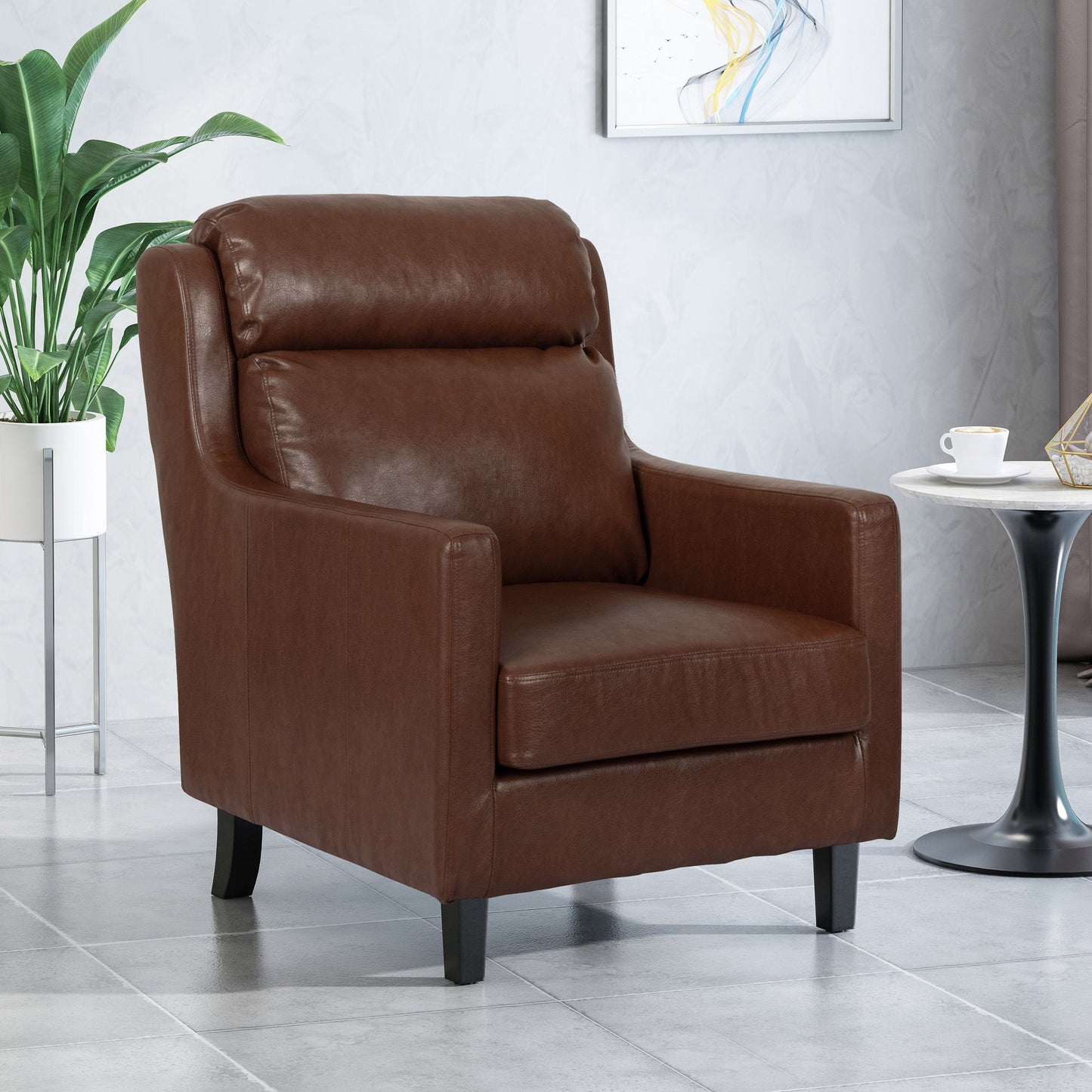 Contemporary Club Chair With Waterfall Back - Dark Brown