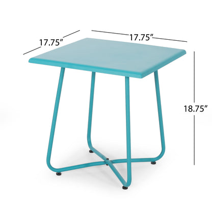 Outdoor Steel Side Table With X Shape Bottom Crossing Legs - Teal