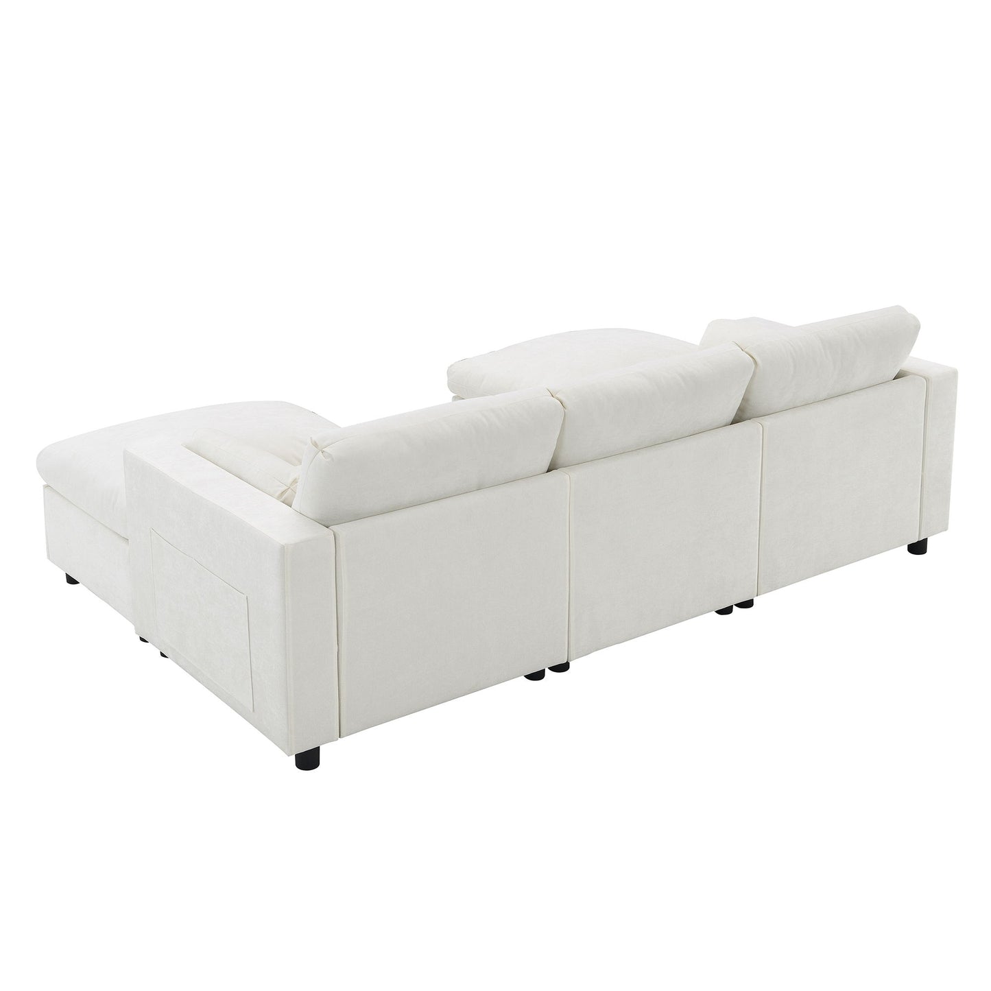 Modular Sectional With Storage Pockets, 5 Seat U Shaped Couch Set With Pillows Free Combination Modern Cloud Sofa With 2 Movable Ottoman - White