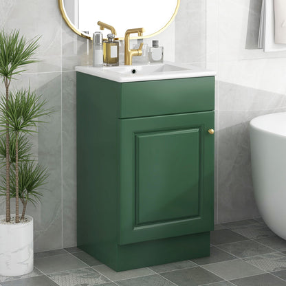 18" Bathroom Vanity With Sink, & Ceramic Cabinet With Adjustable Shelf - Green
