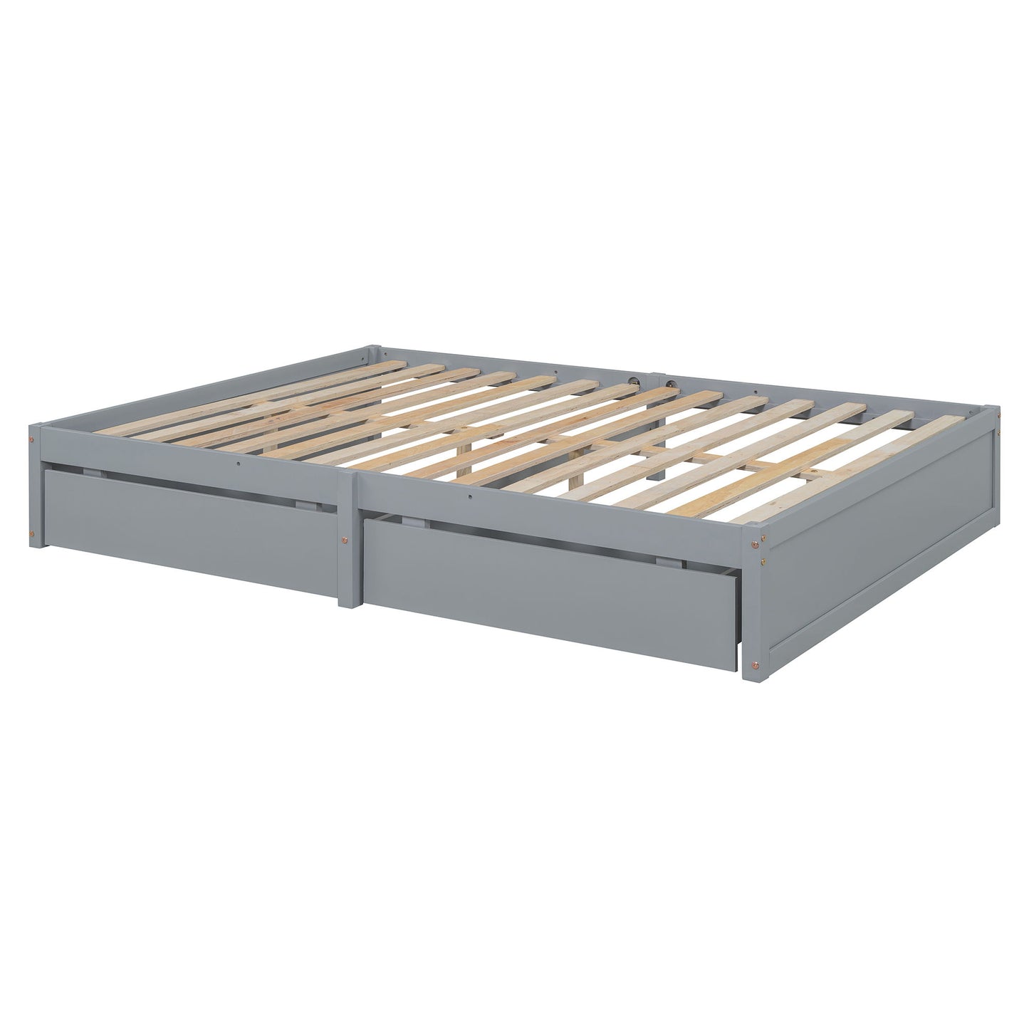 Full Size Daybed With Fence Guardrails And 2 Drawers - Gray