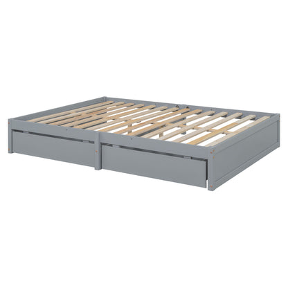 Full Size Daybed With Fence Guardrails And 2 Drawers - Gray