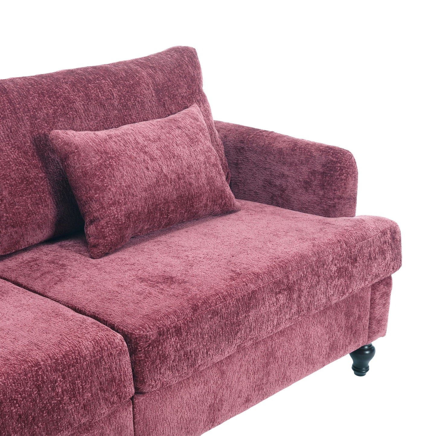 Mid Century Modern Chenille Fabric Loveseat Sofa, 2 Seat Upholstered Couch With Wood Feet - Wine Red