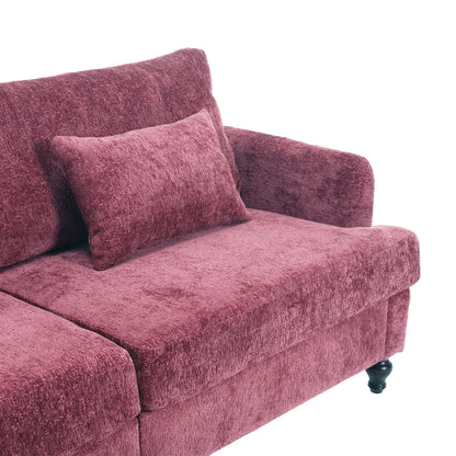 Mid Century Modern Chenille Fabric Loveseat Sofa, 2 Seat Upholstered Couch With Wood Feet - Wine Red