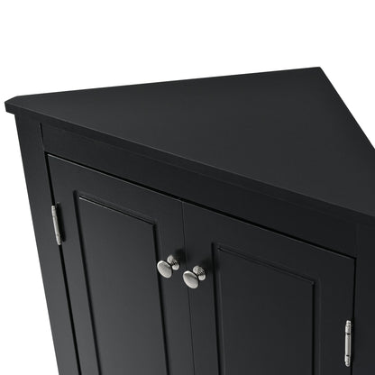 Triangle Bathroom Storage Cabinet With Adjustable Shelves, Freestanding Floor Cabinet For Home Kitchen - Black