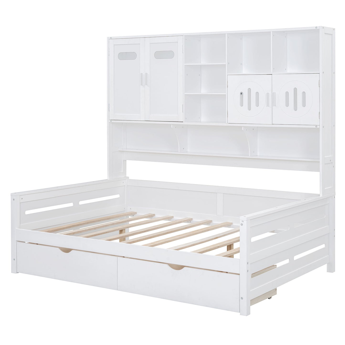 Full Size Daybed With 2 Drawers And All In One Cabinet And Shelf - White