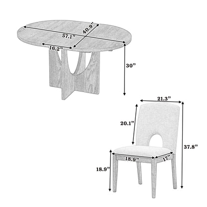 Topmax - 5 Piece Modern Extendable Round Dining Table Set With Removable Leaf For Small Places - Walnut / Beige